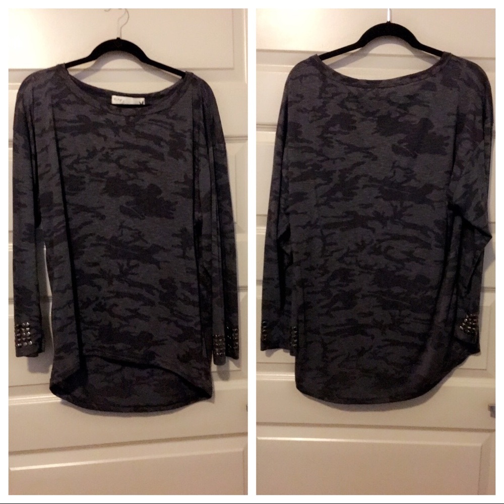 Camo Print Top w/ Studs